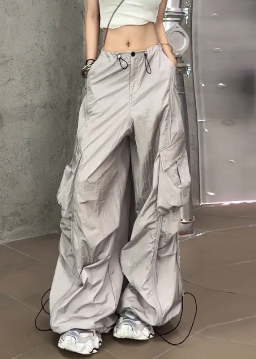 Silvery Drawstring Pockets Pants Summer