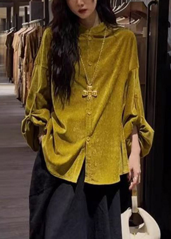 Chinese Style Yellow Patchwork Button Top Spring