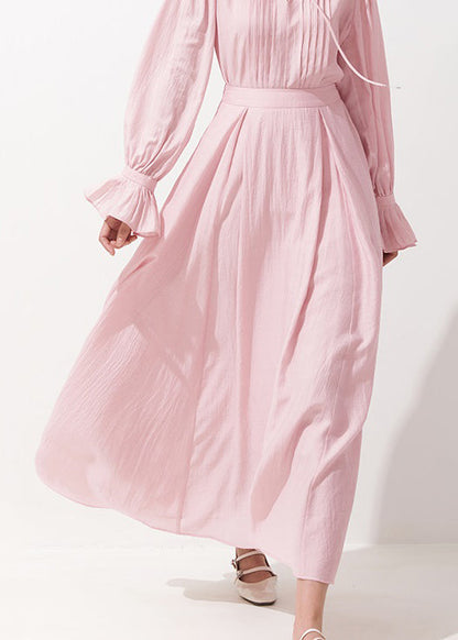 French Pink Zippered High Waist Cotton a Line Skirts Fall