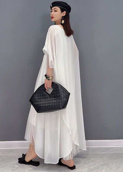 Organic White O-neck Chiffon Vest Dress and Cloak Two Piece Set Outfits Summer