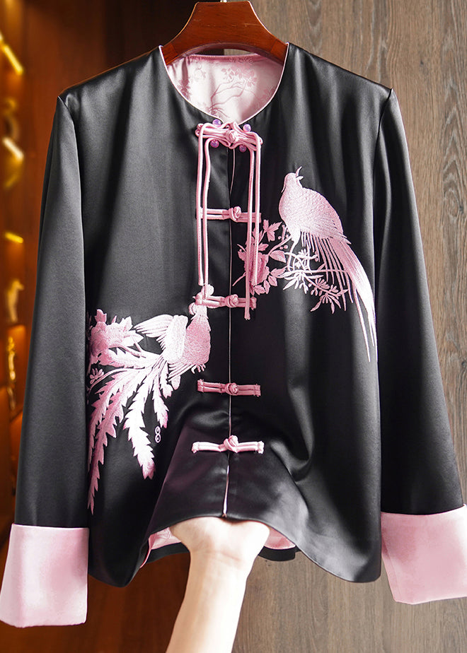 Pink Tasseled Embroideried Patchwork Silk Coat Fall