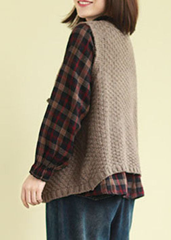 Organic Chocolate Asymmetrical Button Knit Tanks Sleeveless