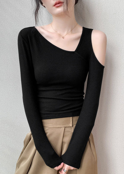 Yellow Cold Shoulder Hollow Out Cotton T Shirt Fall