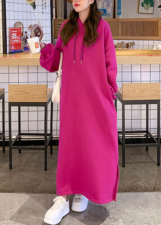 Rose Warm Fleece Long Hooded Sweatshirts Dress Fall