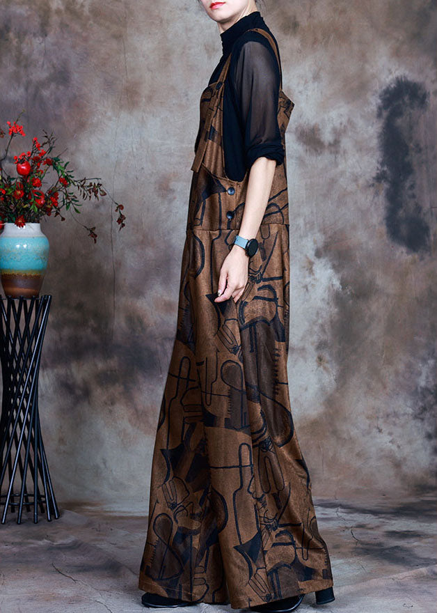 Chocolate Button Patchwork Fall Retro Jumpsuit Pants