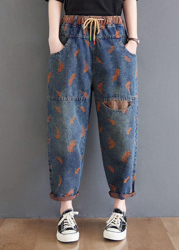 Organic Blue Embroideried Pockets Denim Pants Spring