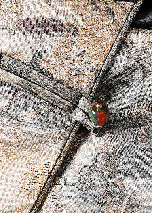 Black Tasseled Print Patchwork Silk Velour Coats Fall