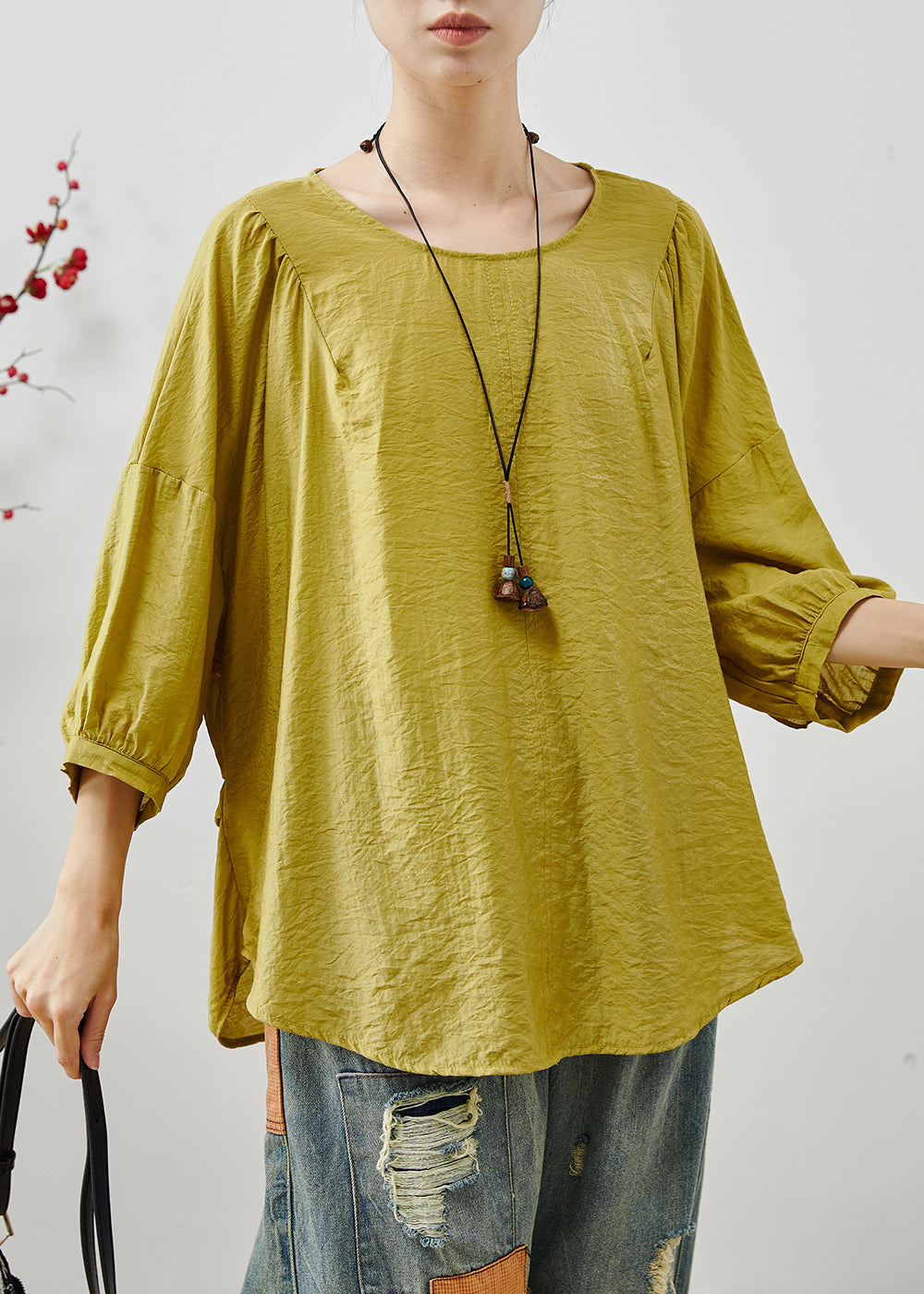 Grass Green Ruffled Cotton Shirts Summer
