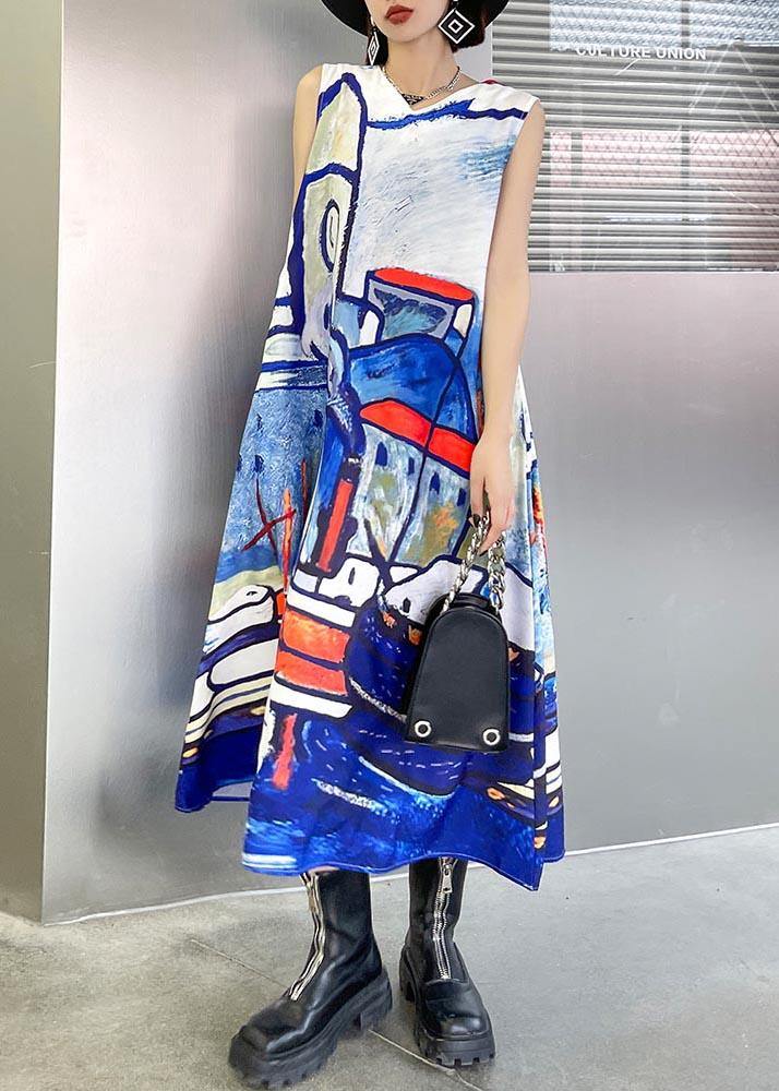 Classy Blue Print Sleeveless Maxi Dresses Summer