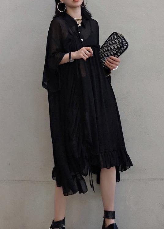 Lapel Asymmetric Spring Quilting Dresses Design Black Long Dresses