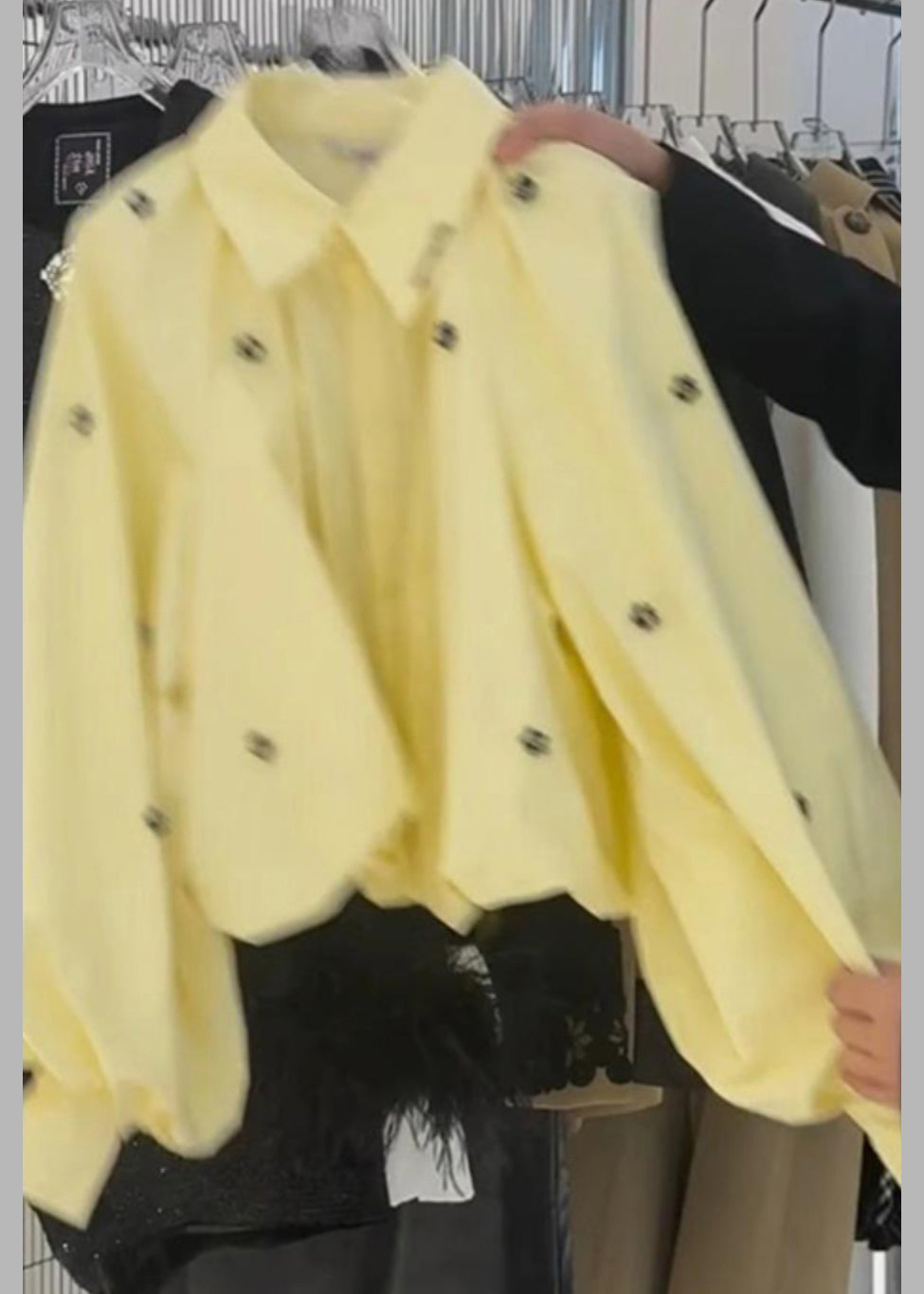 Loose Yellow Peter Pan Collar Cotton Shirt Puff Sleeve Spring