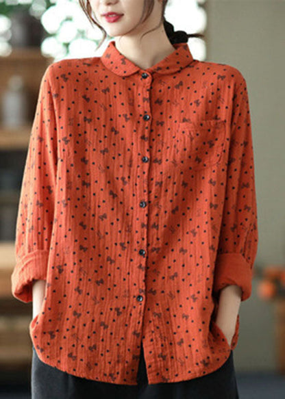 White Peter Pan Collar Print Patchwork Cotton Shirts Top Spring