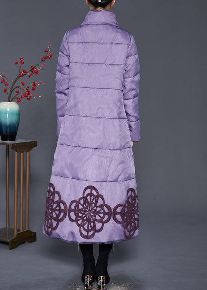 Purple Embroideried Duck Down Down Coat Winter