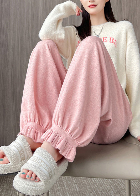 Pink Oversized Pockets Knit Pants Fall