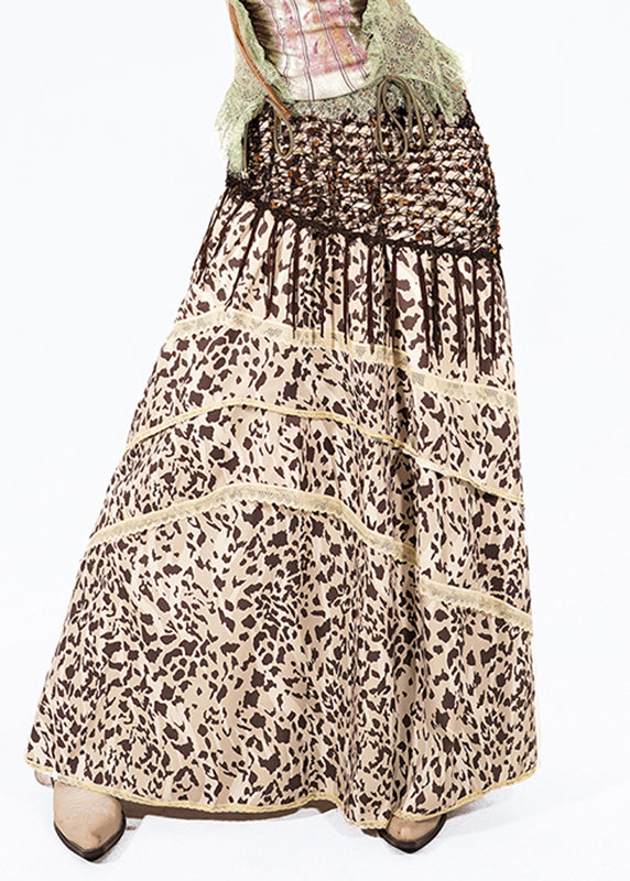 Leopard High Waist Lace Patchwork Maxi Skirt Summer