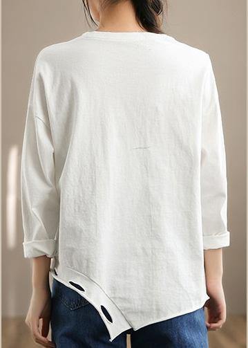 Italian O Neck Hole Spring Tops Blouses Cotton White Tops