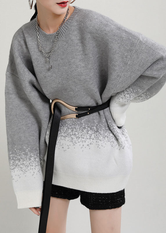 Diy Grey O-neck Loose Fall Knit Sweater