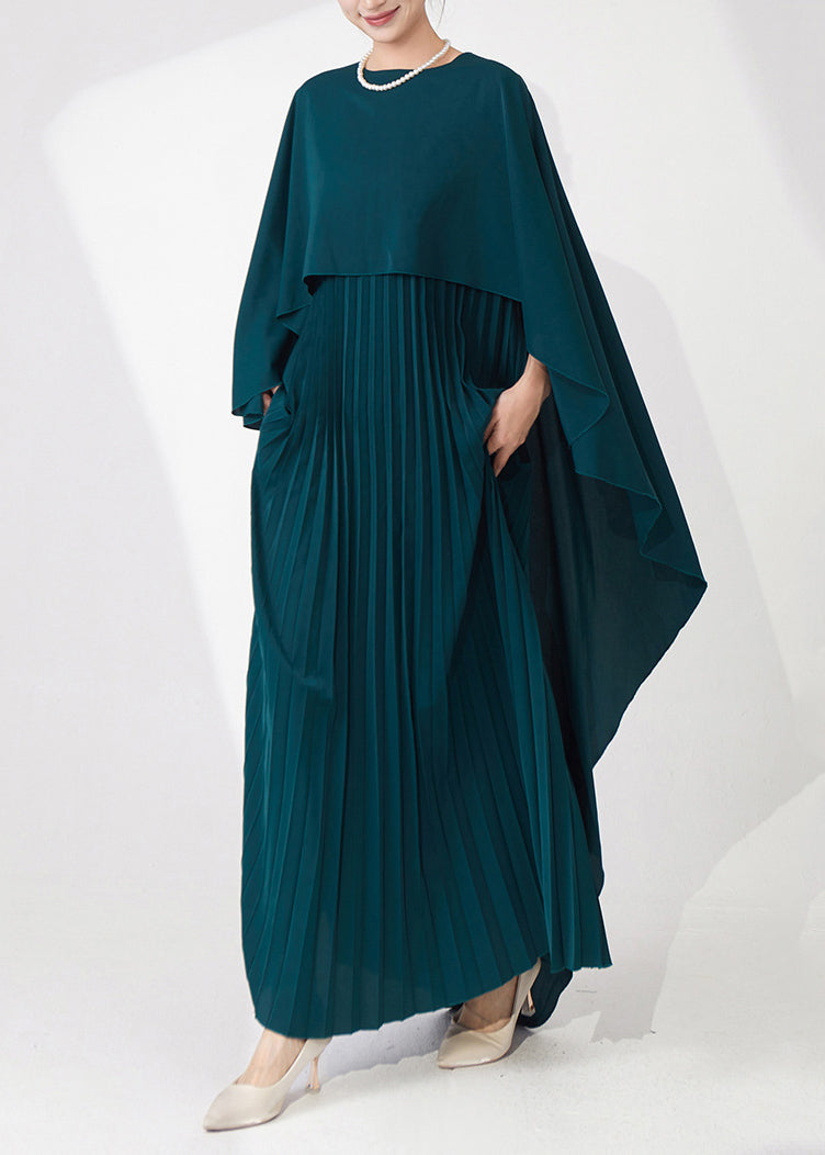 Teal Cape-style Wrinkled Chiffon Party Dress Fall