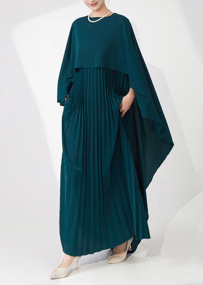 Teal Cape-style Wrinkled Chiffon Party Dress Fall
