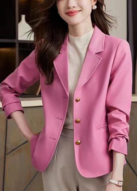 Pink Notched Metal Buttons Jackets Spring