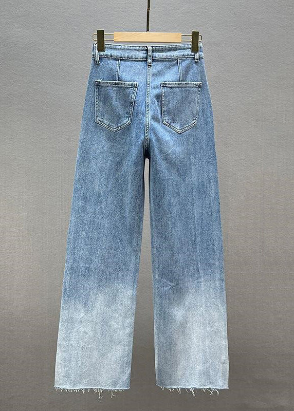 Blue Patchwork Zircon High Waist Wide Leg Jeans Fall