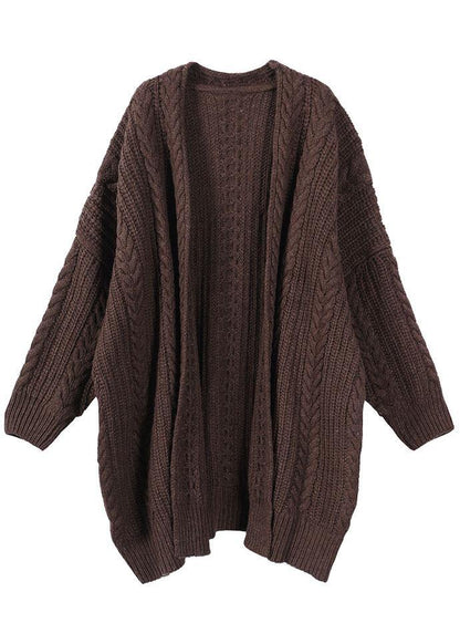 Fitted Chocolate Knitlong Sleeve Fall Cardigans Long
