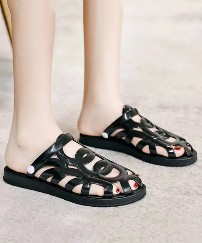 Black Hollow Out Splicing Comfy Slide Sandals