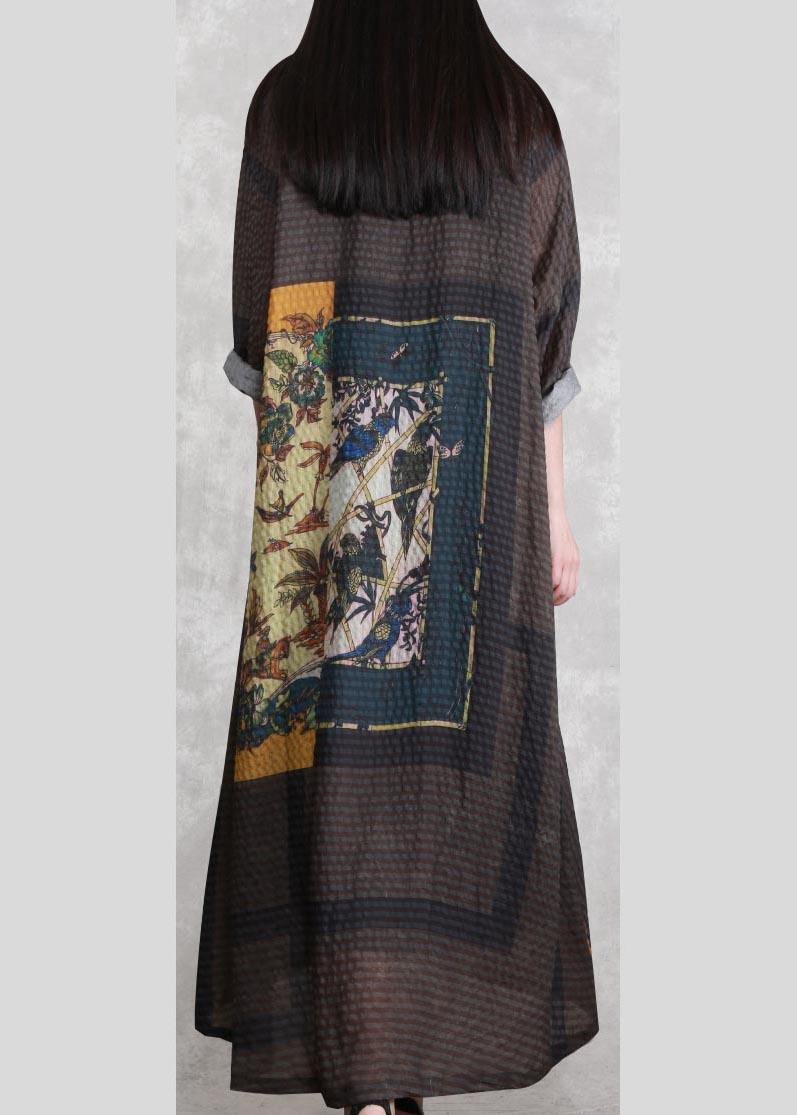 100% Yellow Print Clothes Stand Collar Spring Dress