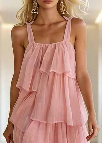 Boutique Pink Ruffles Layered Cotton Cami Dress Summer