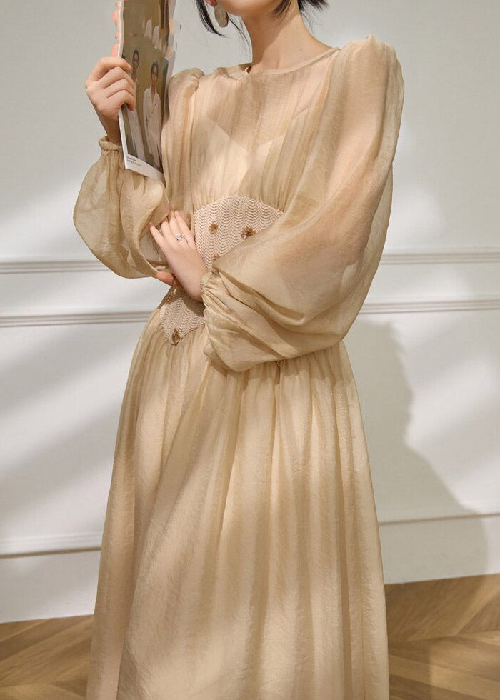 Modern Beige Tulle Patchwork Tunic Maxi Dresses Spring