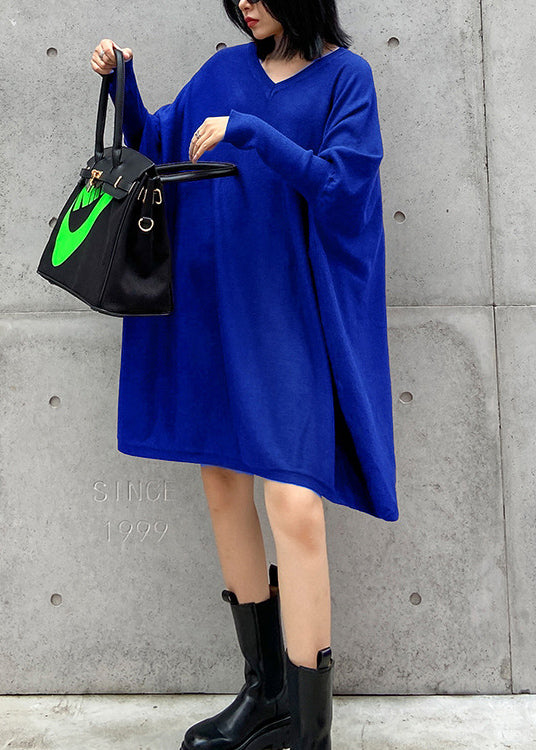 French Green V Neck Patchwork Fall Knitwear Dress