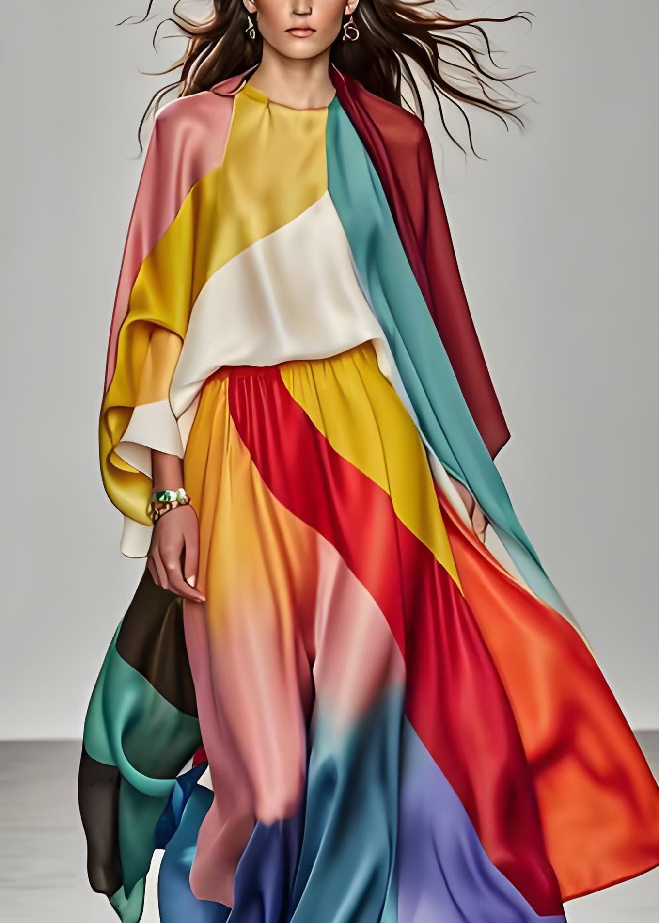 Italian Colorblock Silk Dress Suit Set Summer