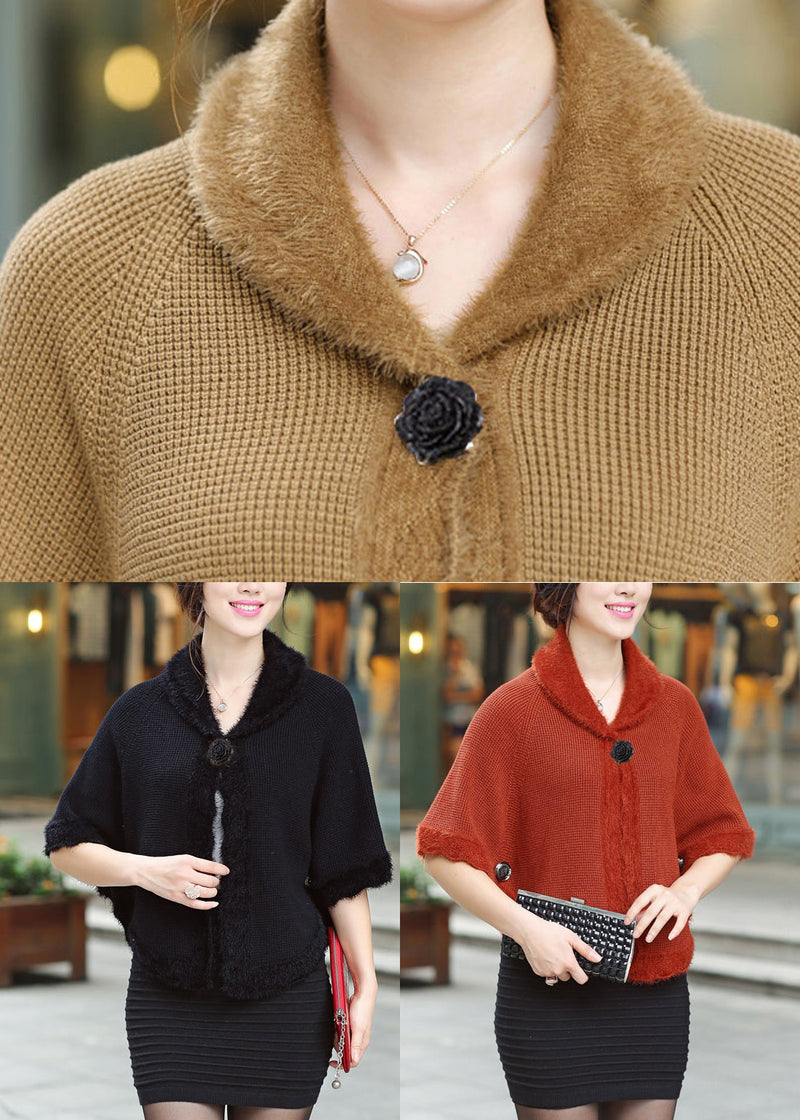 Camel Peter Pan Collar Knit Cardigan Fall