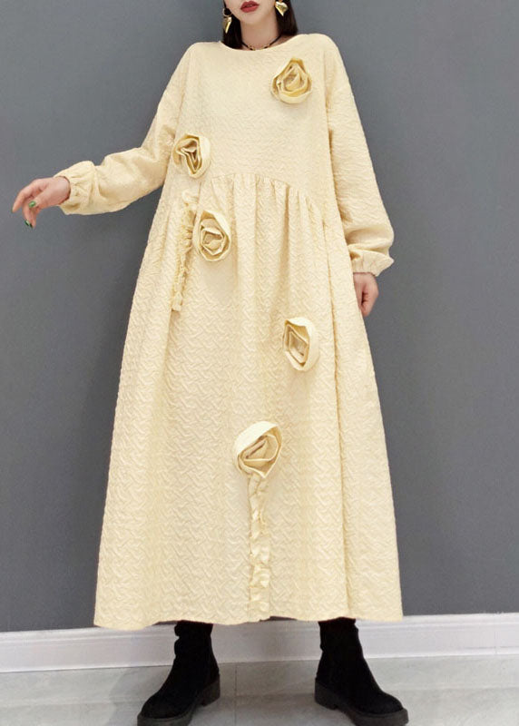 Natural Khaki O-neck Cinched Robe Dresses Spring
