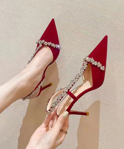 Mulberry Stiletto Suede High Heels Zircon Pointed Toe