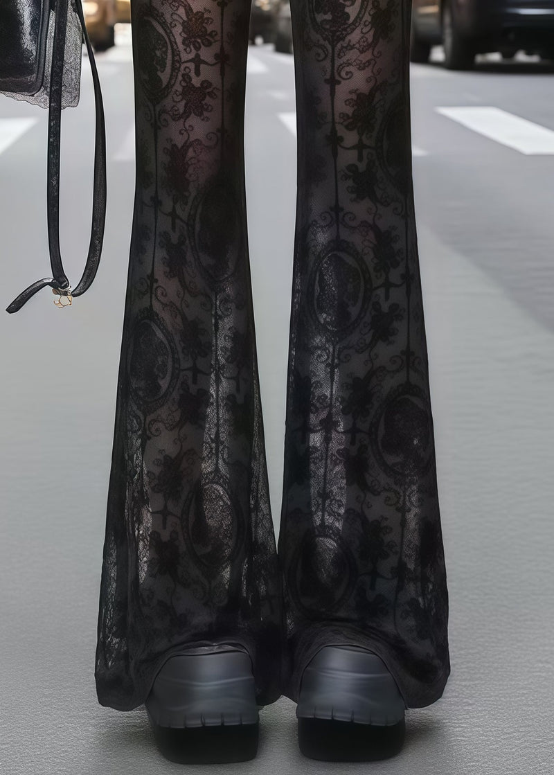 Black Hollow Out Lace Flare Bottoms Summer