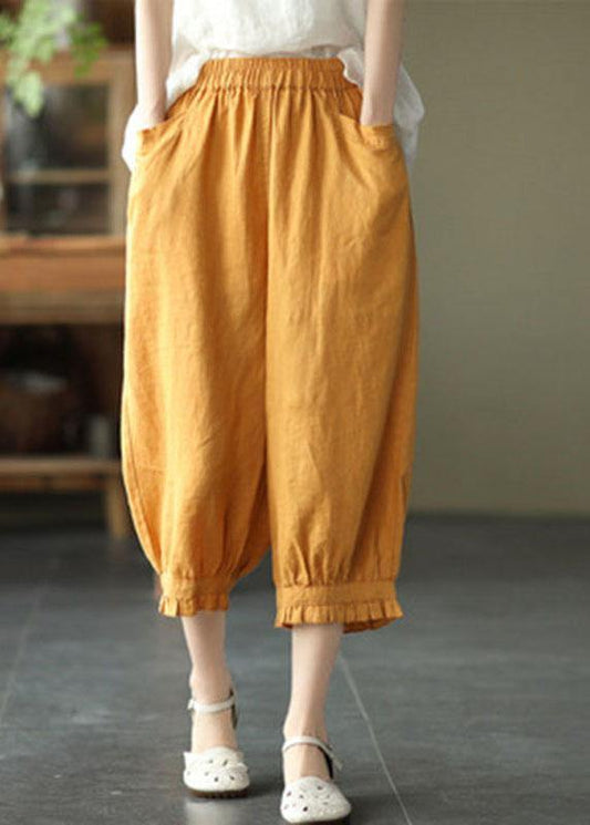 Modern Yellow Loose Ruffled Summer Linen Pants