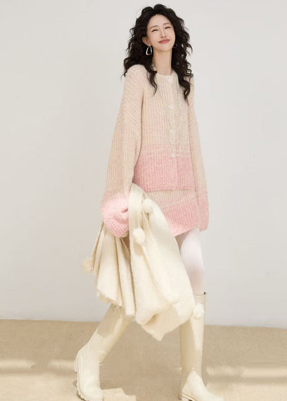 Pink Oversized Warm Knit Two Pieces Set Winter