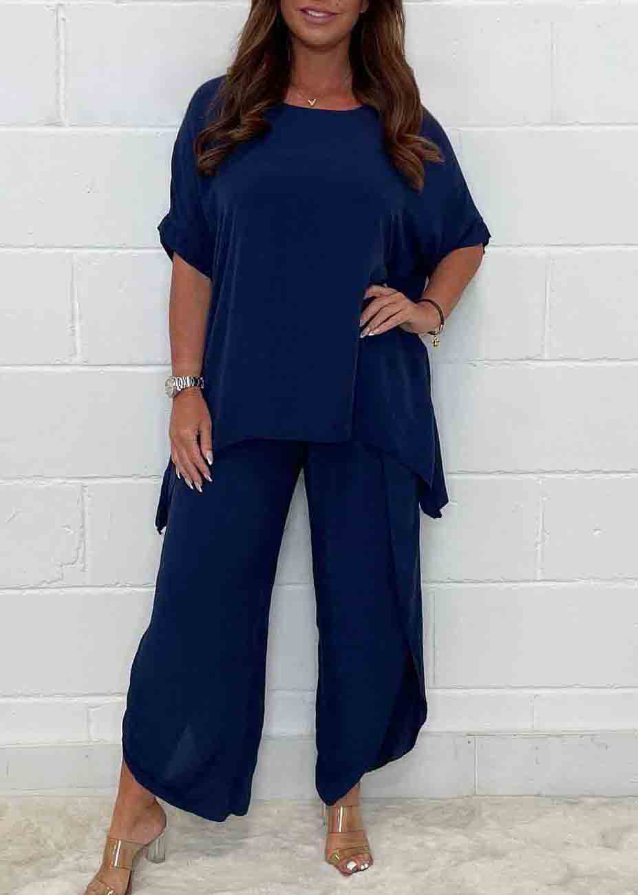 Color Oversized Side Open Linen Two Pieces Set Summer
