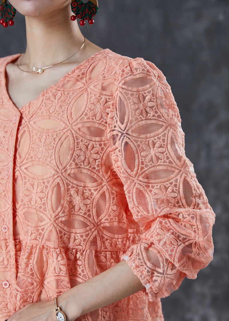 Italian Orange Embroidered Tulle Top Summer