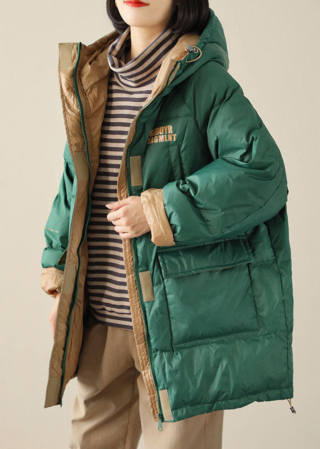 White Hooded Pockets Winter Down Coat