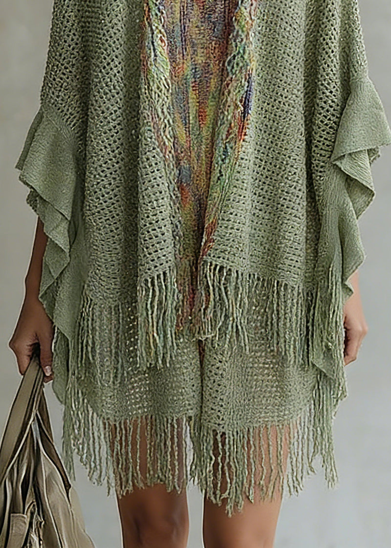 Green V Neck Knit Cardigan Batwing Sleeve