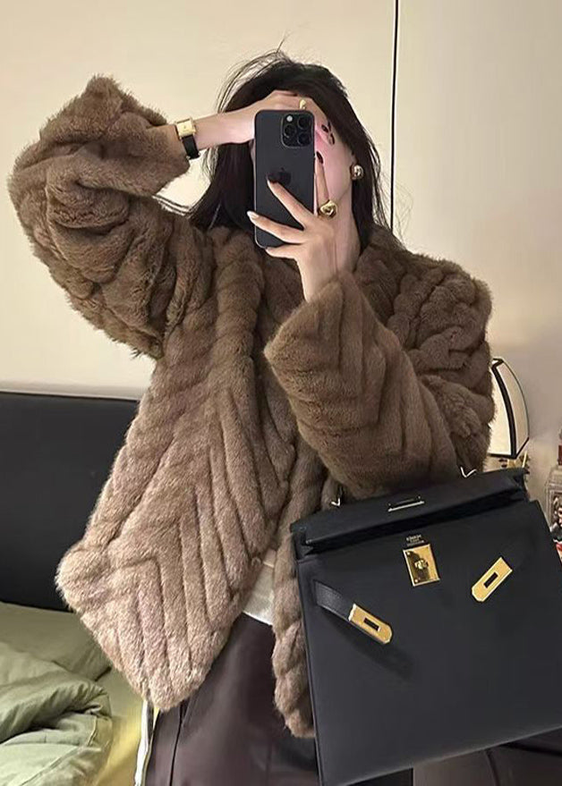 Beige Oversized Warm Faux Mink Hair Coats Winter