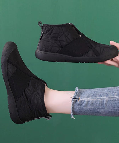 Khaki Splicing Fuzzy Wool Lined Flat Shoes for