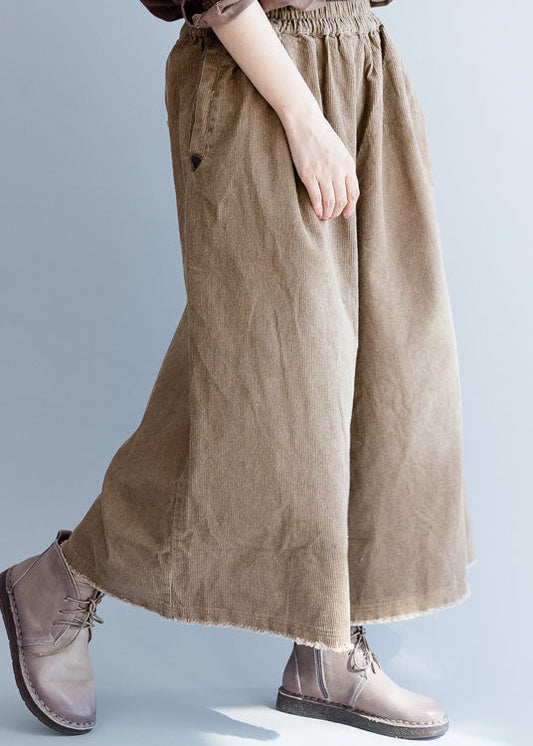 Natural Chocolate Corduroy Wide Leg Pants Spring