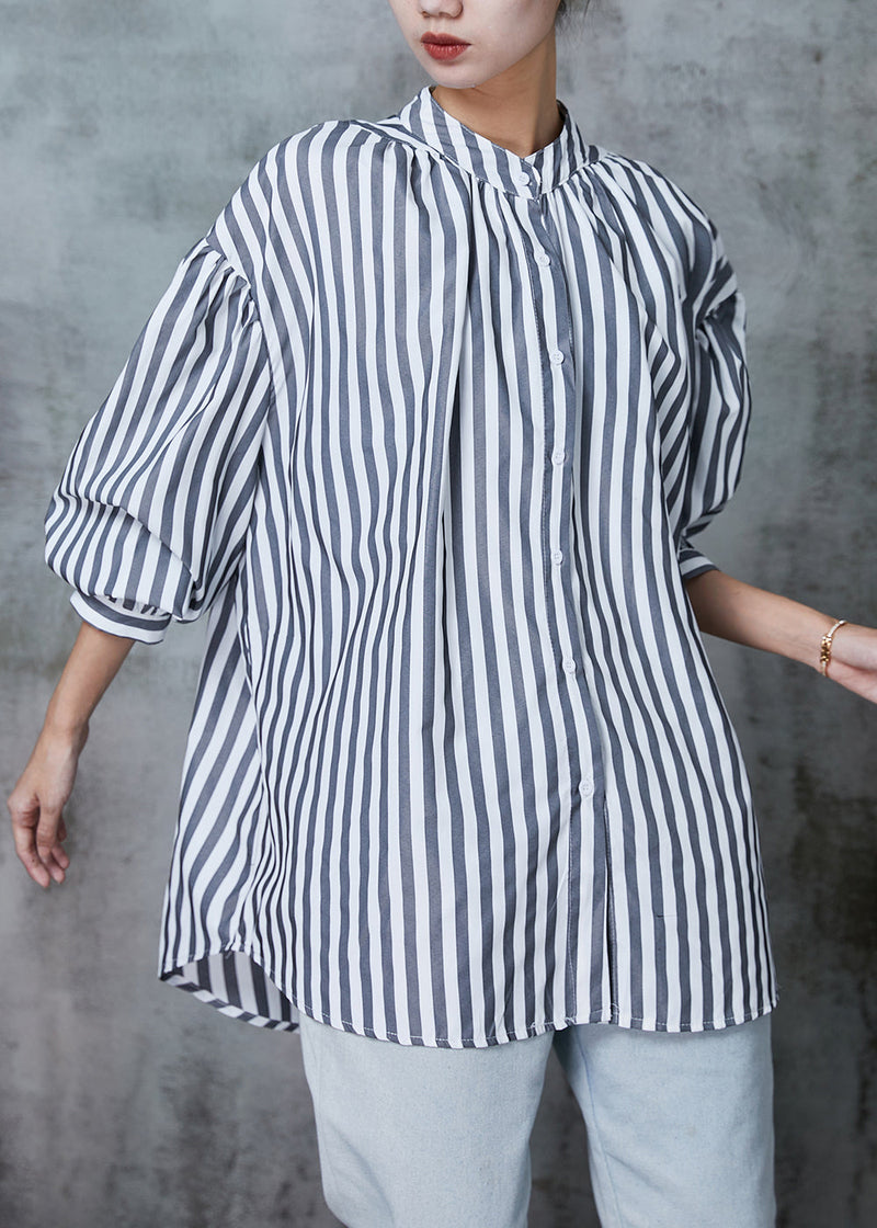 Grey Oversized Striped Cotton Shirt Spring