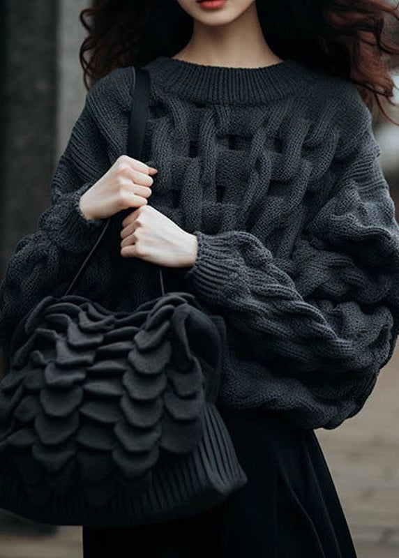 Diy Dull Grey Chunky Oversized Cable Knitted Tops Winter