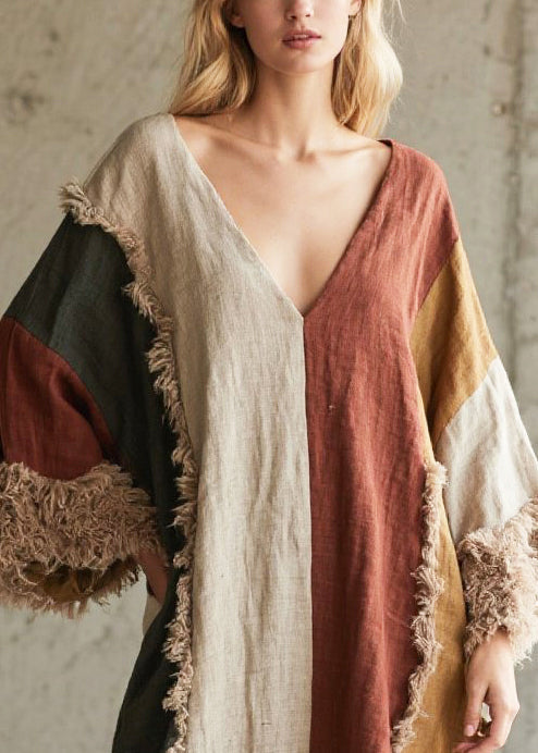Stylish Colorblock Oversized Patchwork Faux Fur Maxi Dress Fall