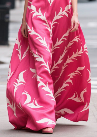 Rose Oversized Print Silk Maxi Dress Summer