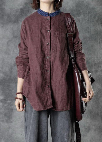 Mulberry O-neck Button Fall Top Long Sleeve